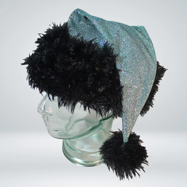 Metallic Green and black Santa hat